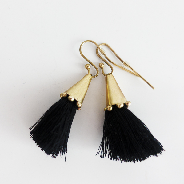 Tassel earrings black, handmade
