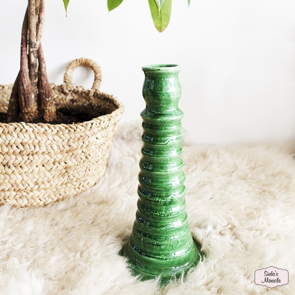 Handmade Moroccan Tamegroute Aita candlestick green, large