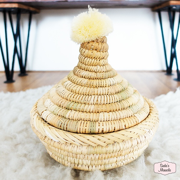Handmade Moroccan Tagine Pom Basket, Medium