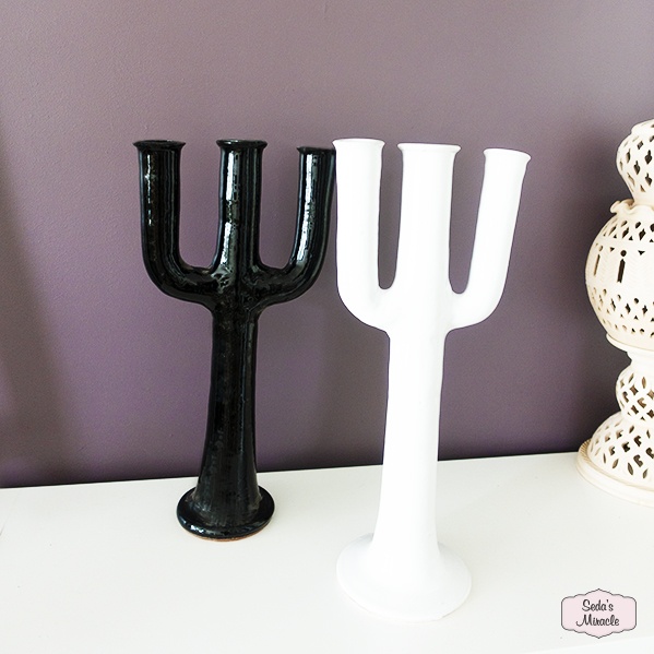 Handmade Moroccan Tamegroute Makor candlestick white and black, xlarge Handmade Moroccan Tamegroute Makor candlestick white and black, xlarge