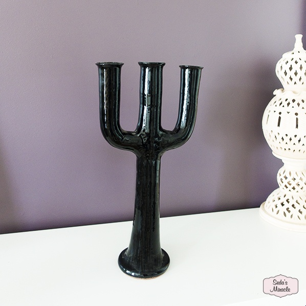 Handmade Moroccan Tamegroute Makor candlestick black, xlarge