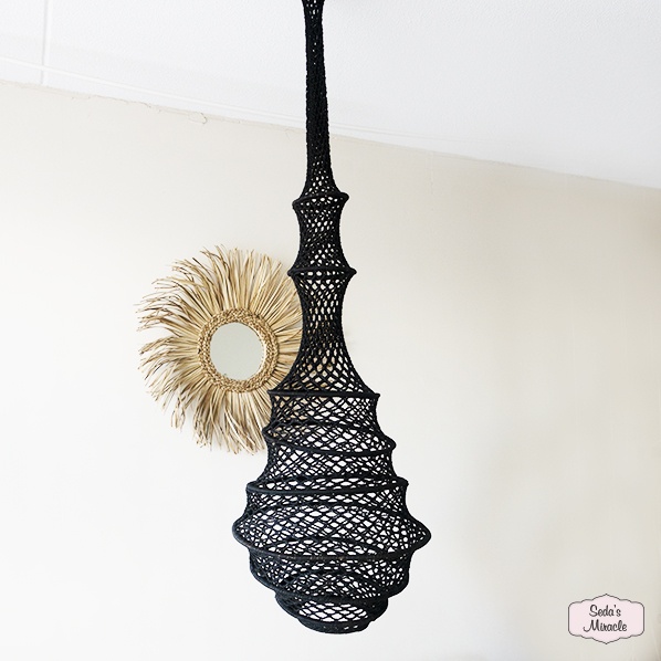 Handmade Moroccan Sayda macrame lamp, black, large