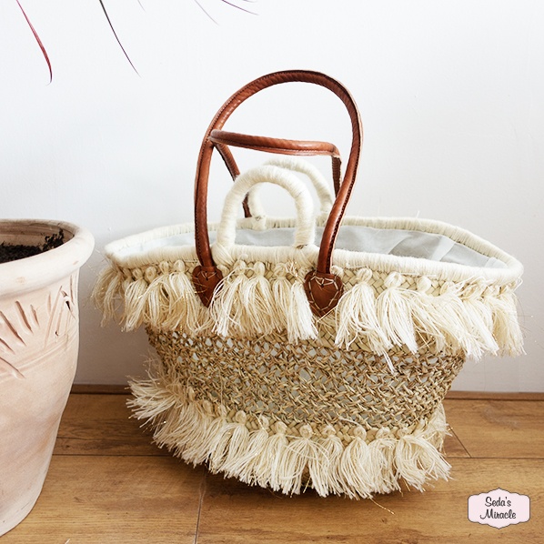Marokkaanse Assia tas van palmblad met tassels, large