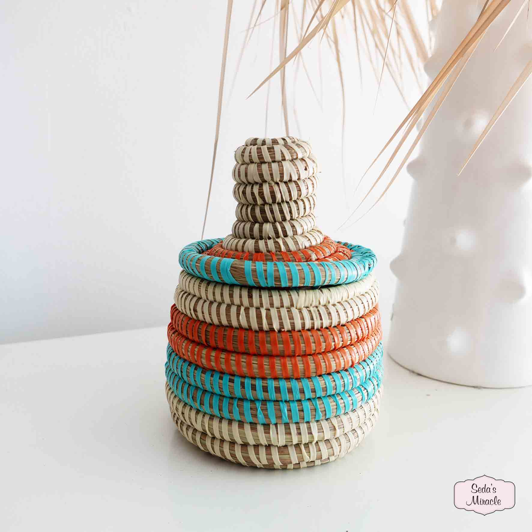 handgemaakt-afrikaans-bijoux-mand-chaima-creme-turquoise-oranje-small Afrikaans Chaima bijoux mandje, small