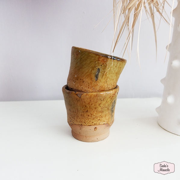 Handgefertigte marokkanische Tiznit Faysa Tasse / Schale aus Keramik, senffarben