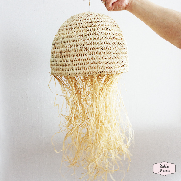 Marokkaanse Asala hanglamp van palmblad met raffia slierten