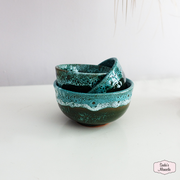 Marokkaanse Nujila schaaltjes, bruin turquoise groen wit, set van 3