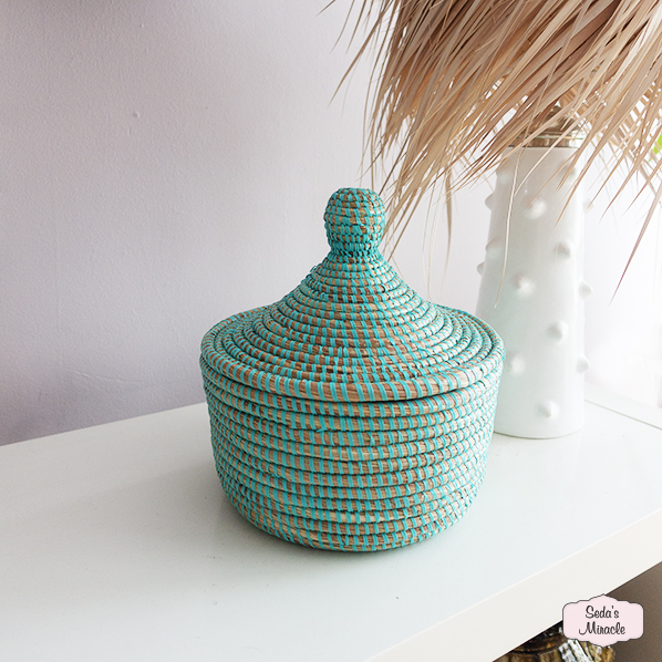 Afrikaanse bijoux mand, turquoise, medium