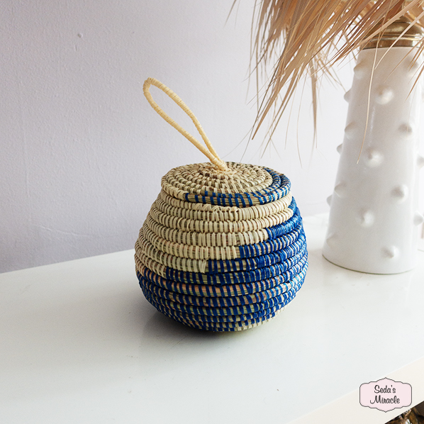 Afrikaanse Sanaa mand, crème blauw