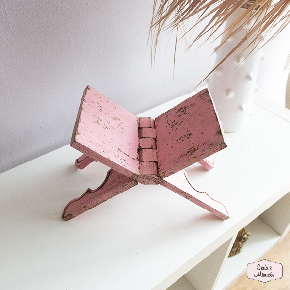 Vintage Sumela houten boekenstandaard, roze