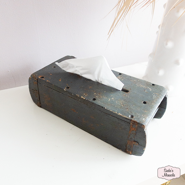 Vintage houten tissue box, grijs
