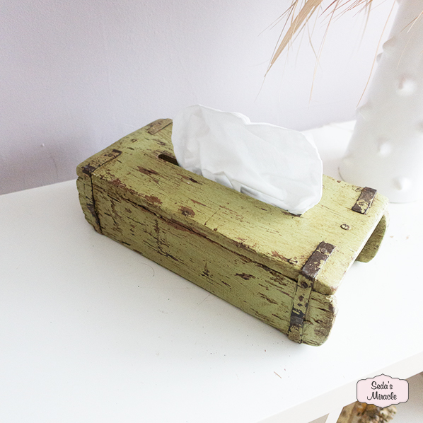 Vintage houten tissue box, groen