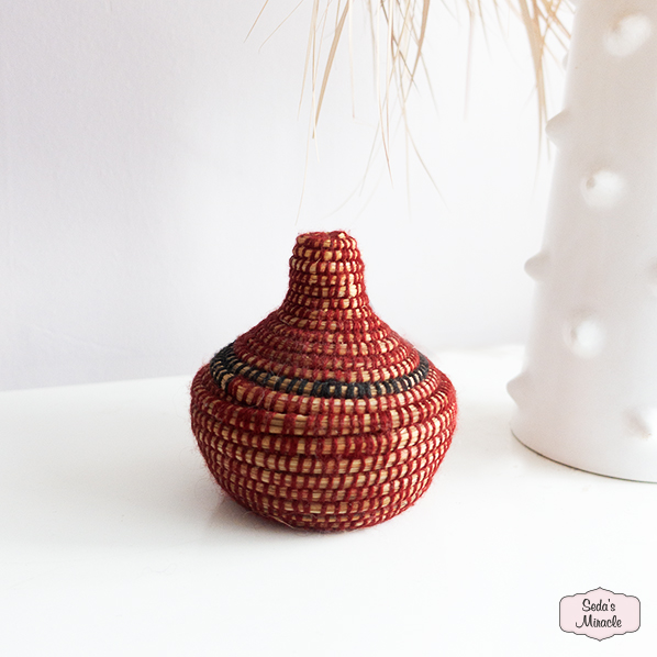 Marokkaans Berber tajine mandje, bordeaux zwart, small